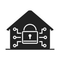 seguridad cibernética e información o protección de red icono de estilo de silueta de candado de casa inteligente vector