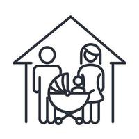 father mother and baby in pram house family day icon in outline style vector