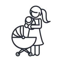 mother with baby in pram family day icon in outline style vector