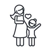 pregnant woman and daughter character family day icon in outline style vector