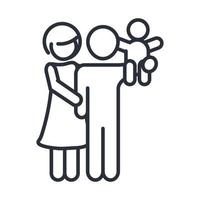 mother and father with little son in shoulder family day icon in outline style vector