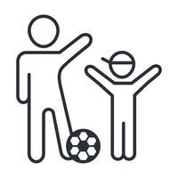 feliz padre e hijo jugando con balón de fútbol icono del día de la familia en el estilo de contorno vector