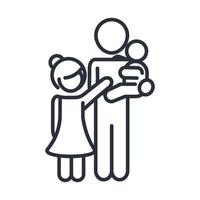 father carrying a little son and daughter family day icon in outline style vector