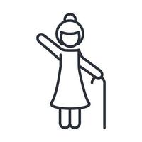 grandmother with walk stick and bun hair family day icon in outline style vector