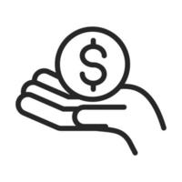 donation charity volunteer help social hand giving money coin line style icon vector