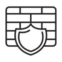 seguridad cibernética e información o protección de red icono de estilo de línea de escudo de firewall vector