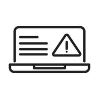 seguridad cibernética e información o protección de red advertencia de computadora portátil icono de estilo de línea de precaución vector