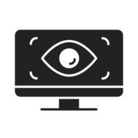 cyber security and information or network protection computer surveillance silhouette style icon vector