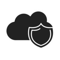 cyber security and information or network protection cloud computing shield silhouette style icon vector