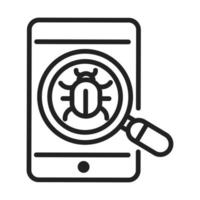 cyber security and information or network protection smartphone infection virus attack privacy line style icon vector