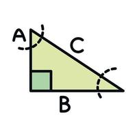 Matemáticas educación escuela ciencia triángulo rectángulo icono de estilo de relleno y línea vector