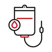 Blood bag and drop line bicolor style icon vector design