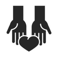 donation charity volunteer help social heart in hands silhouette style icon vector