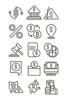 stock market financial business economy money icons set line style icon vector