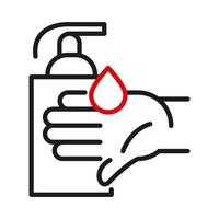 Soap dispenser and drop ver hand line bicolor style icon vector design