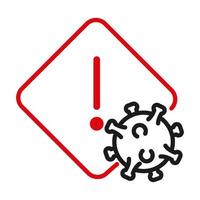 Warning banner with covid 19 virus line bicolor style icon vector design