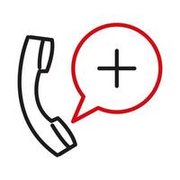 Phone with cross inside bubble line bicolor style icon vector design
