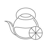 tea kettle with slice lemon citrus fruit line icon style vector