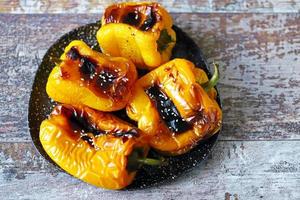 Grilled yellow peppers photo