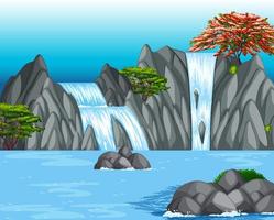 Forest background scene with waterfall vector