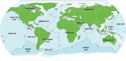 World Map Showing Tectonic Plates Boundaries vector