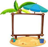 Tema de playa de verano con banner vacío aislado sobre fondo blanco. vector