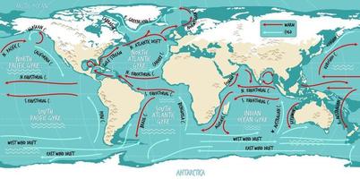 The ocean current world map with names vector