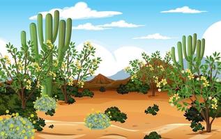 paisaje de bosque desértico en la escena diurna con muchos cactus vector