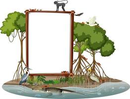 Empty banner in mangrove forest scene with wild animals isolated vector