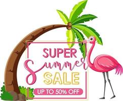 Super Summer Sale banner with flamingo isolated vector