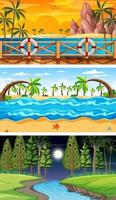 Tres escenas horizontales de bosque diferentes. vector