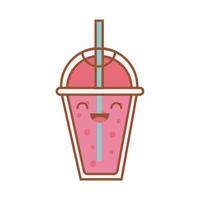 beverage cup with straw kawaii line and fill style vector