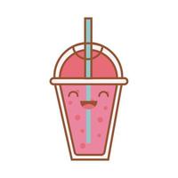 beverage cup with straw kawaii line and fill style vector