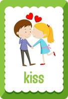 flashcard de vocabulario con palabra beso vector