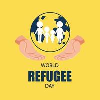 World Refugee Day banner with people sign on globe vector