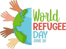 World Refugee Day banner with different skin colours hands up vector