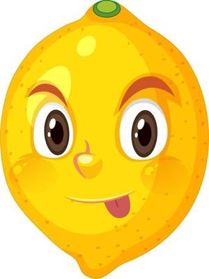Lemon cartoon character with naughty face expression on white background