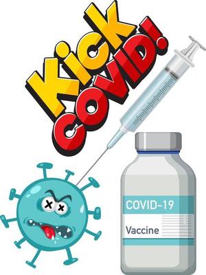 Kick Covid font with syringe vaccine bottle