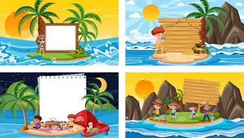 Set of blank banner in different tropical beach scenes vector