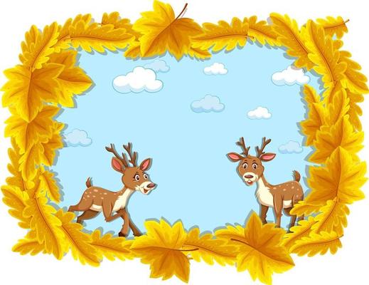 Yellow leaves banner template with deer cartoon character