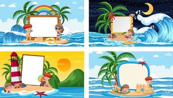 Set of different tropical beach scenes with blank banner vector