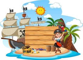 Pirate island with an empty banner isolated on white background vector