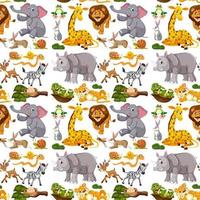 Seamless pattern with cute wild animals cartoon character on white background vector