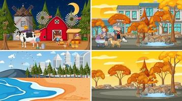 Set of different nature scenes background in cartoon style vector