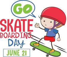 ir a la pancarta del día del skate con un personaje de dibujos animados patinador vector