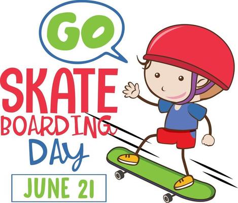 Go Skateboarding Day banner with a boy skater cartoon character