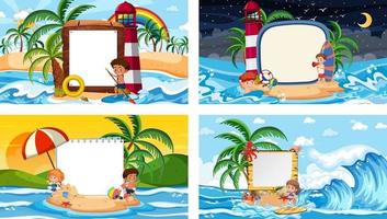 Set of different tropical beach scenes with blank banner vector