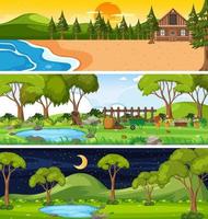 Conjunto de tres escenas horizontales de naturaleza diferente. vector