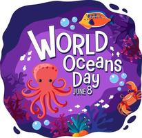 World Ocean Day banner with many different sea animals vector