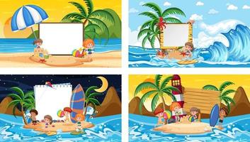 Set of different tropical beach scenes with blank banner vector